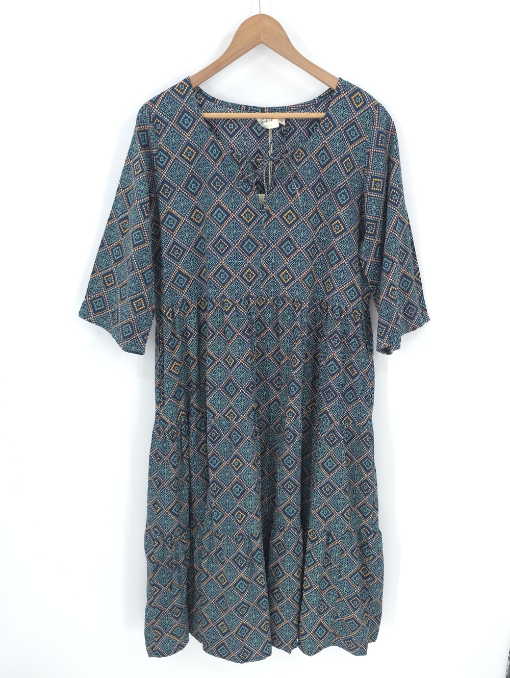 Mata Traders Tiered Midi Dress 100% Cotton Pockets Flowy Cottagcore Boho Garden - Picture 2 of 16